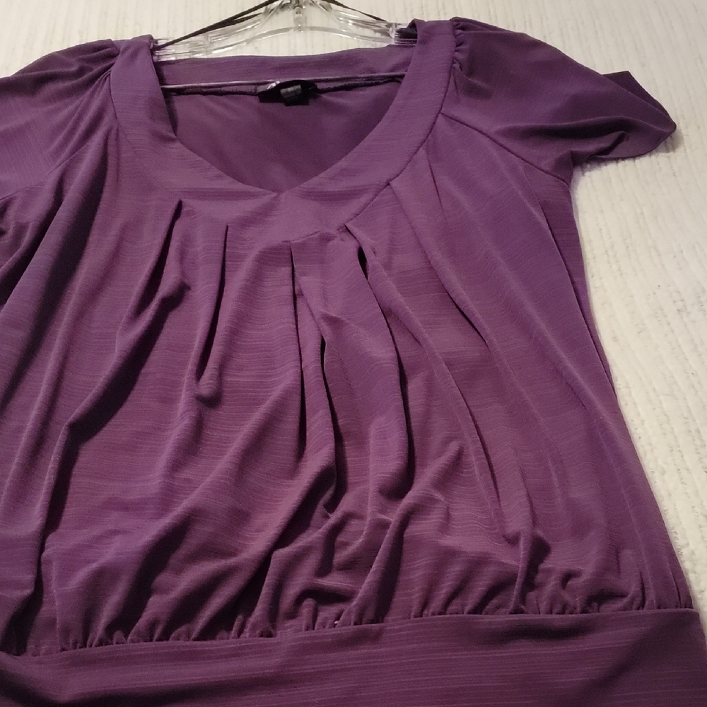AB Studio Purple Pleated Short Sleeve Blouse